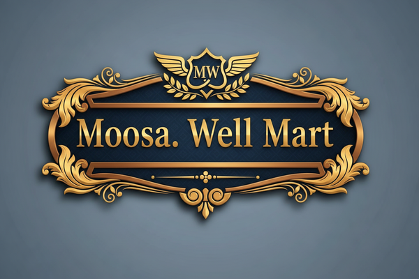 Moosa. Well Mart store logo in luxury banner style 